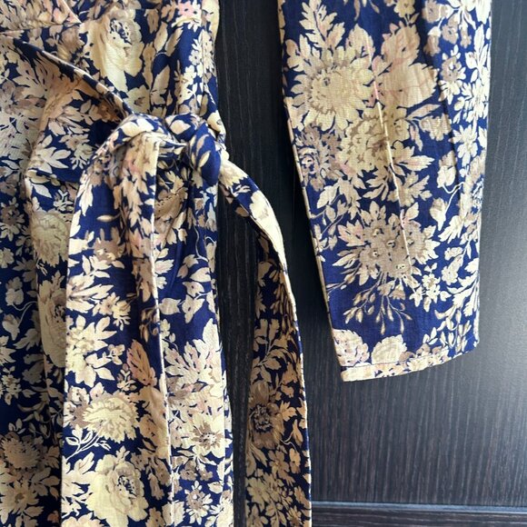 Sezane Floral Long Sleeve Dress - Blue and Gold - Picture 9 of 13